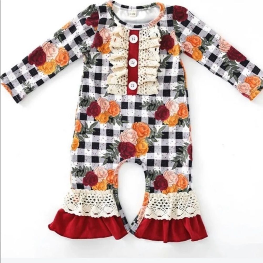 𝅺Toddler Maroon Floral Lace Jumpsuit